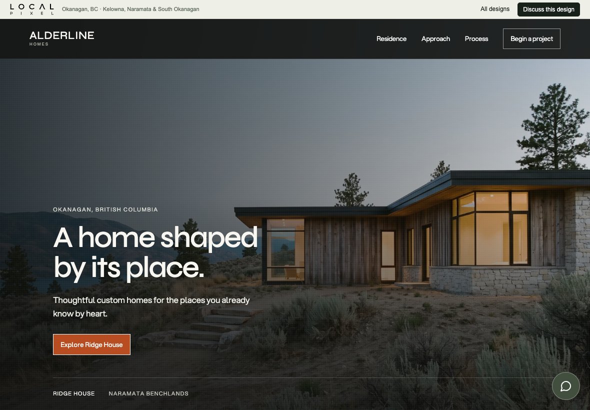 Alderline, a homes concept website preview on a landscape tablet
