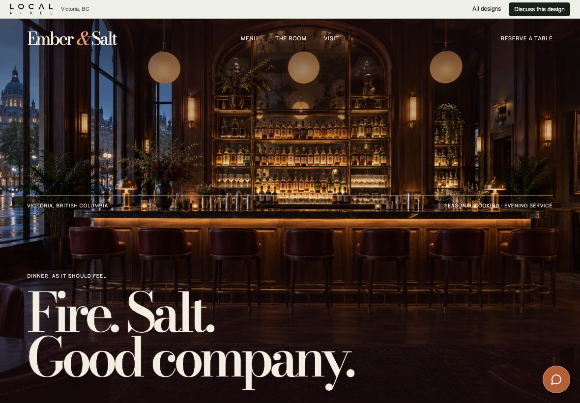 Ember & Salt, a restaurant concept website preview on a landscape tablet