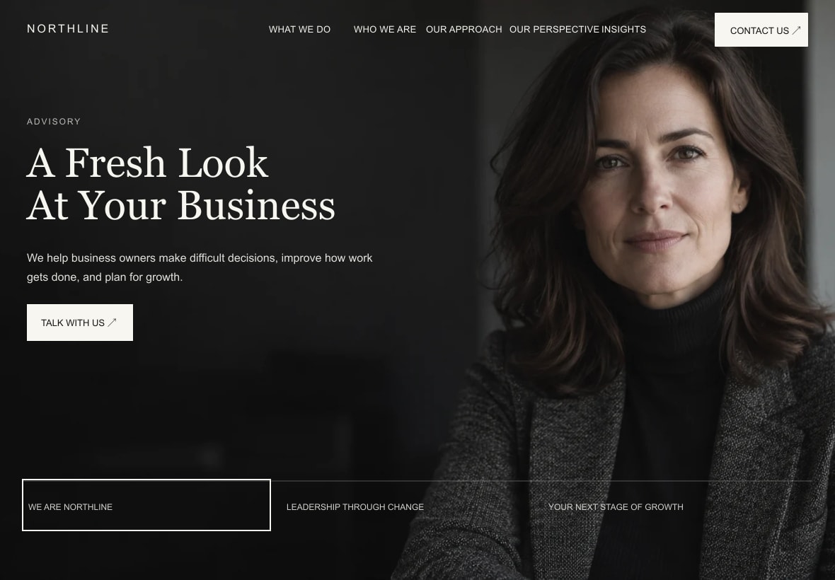 Northline Advisory business advisory website preview on a landscape tablet