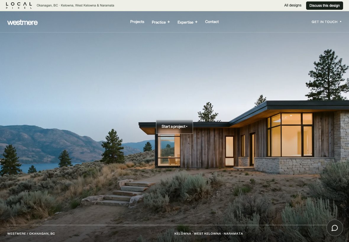 Westmere, a architecture concept website preview on a landscape tablet