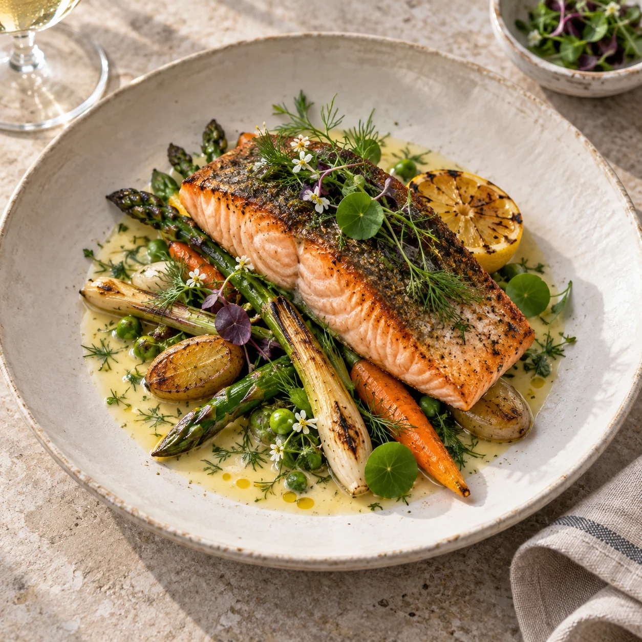 Cedar-roasted salmon dish