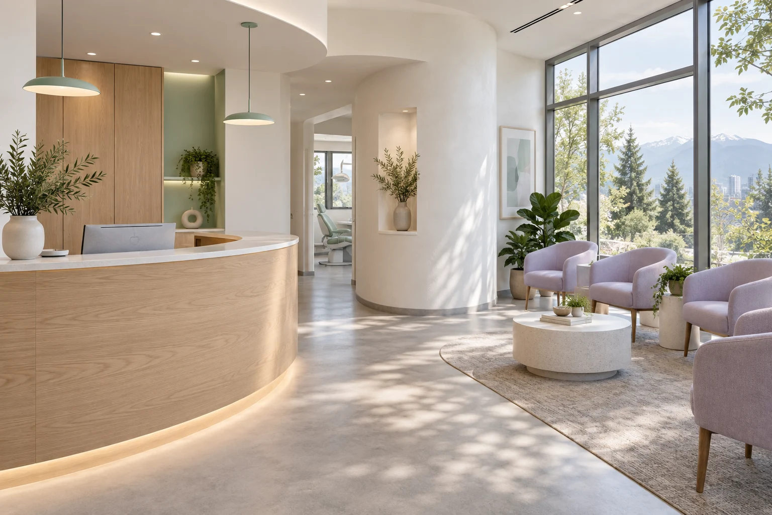 Warm and modern Morrow Dental reception space