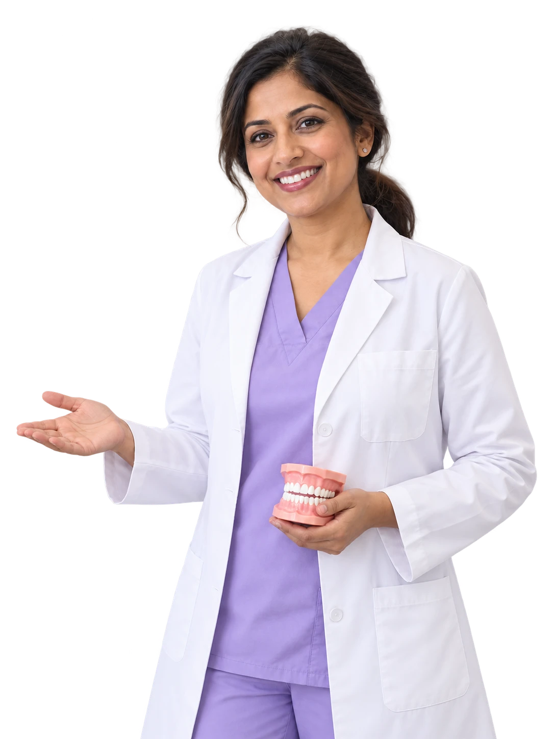 Dr. Mira Morrow welcoming you with an open-hand gesture