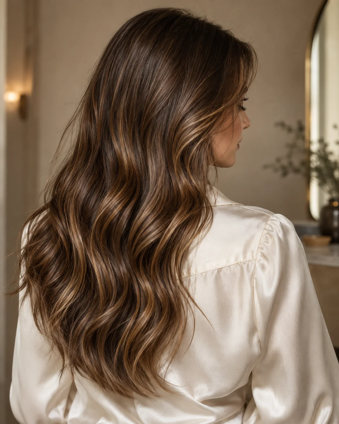 Softly styled hair in warm salon light