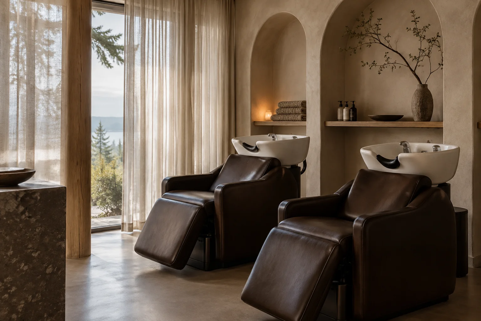 Serein salon styling stations in a light-filled studio