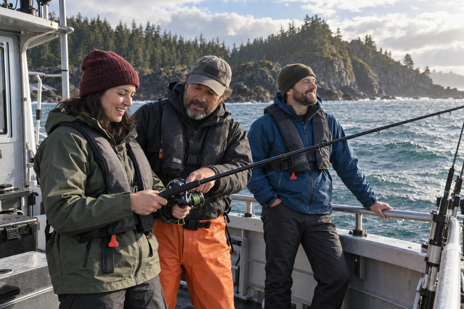 Small group spending time together aboard a fishing boat