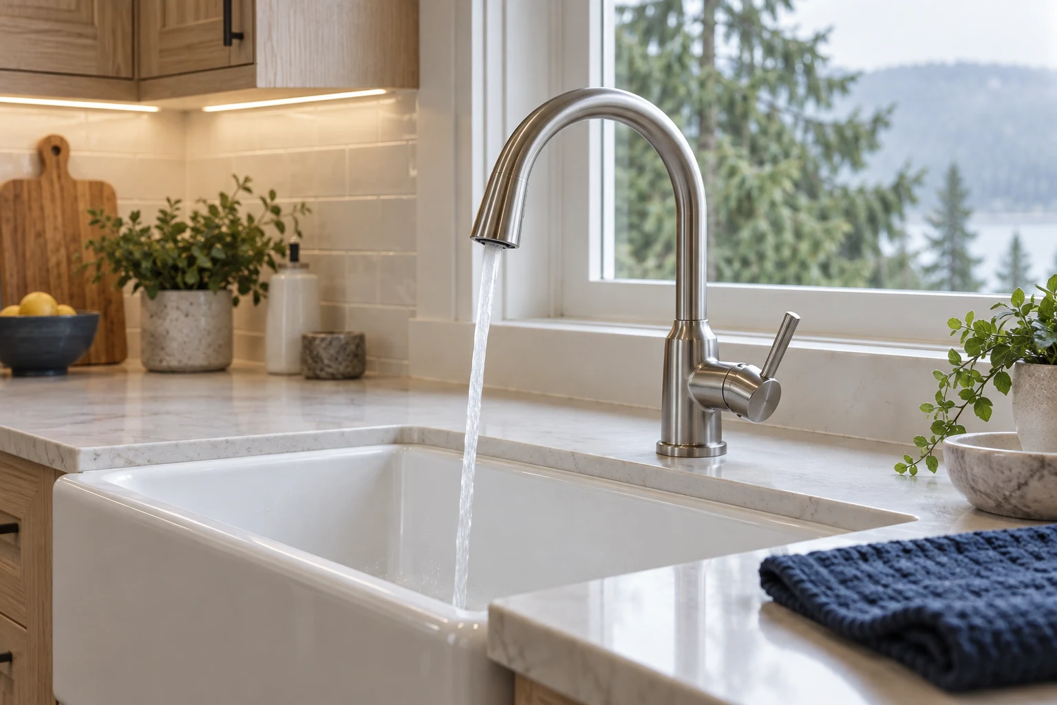 Brushed nickel faucet and sink fixture